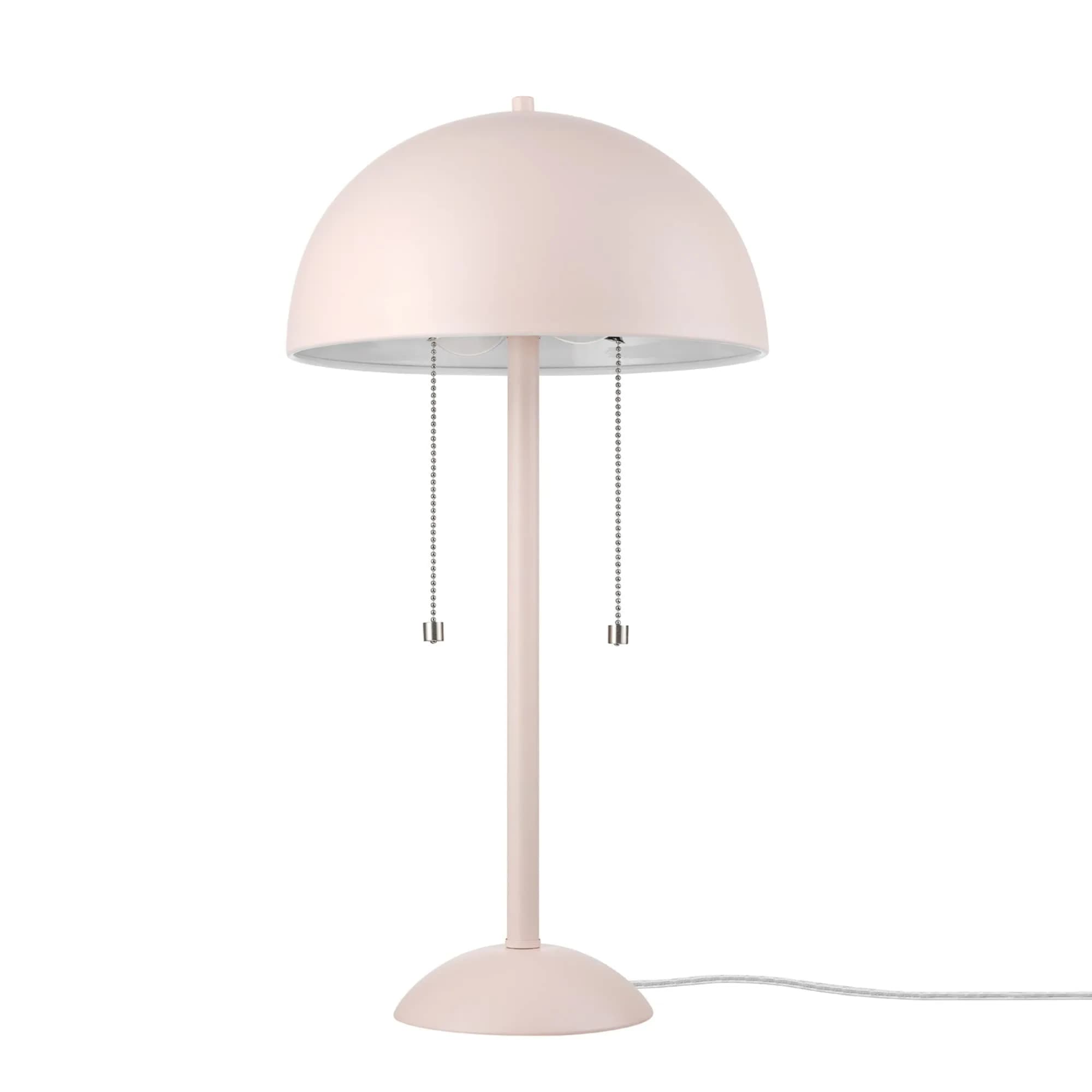 Globe Electric Luna 21" 2-Light Table Lamp, Pink & Nickel | Modern Mushroom Shade, Double Pull Chains
