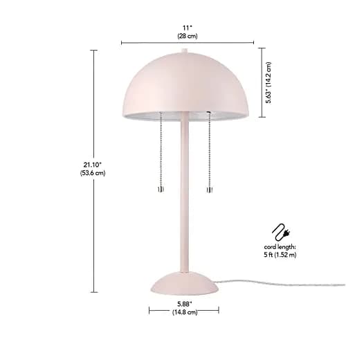 Globe Electric Luna 21" 2-Light Table Lamp, Pink & Nickel | Modern Mushroom Shade, Double Pull Chains thumbnail 5