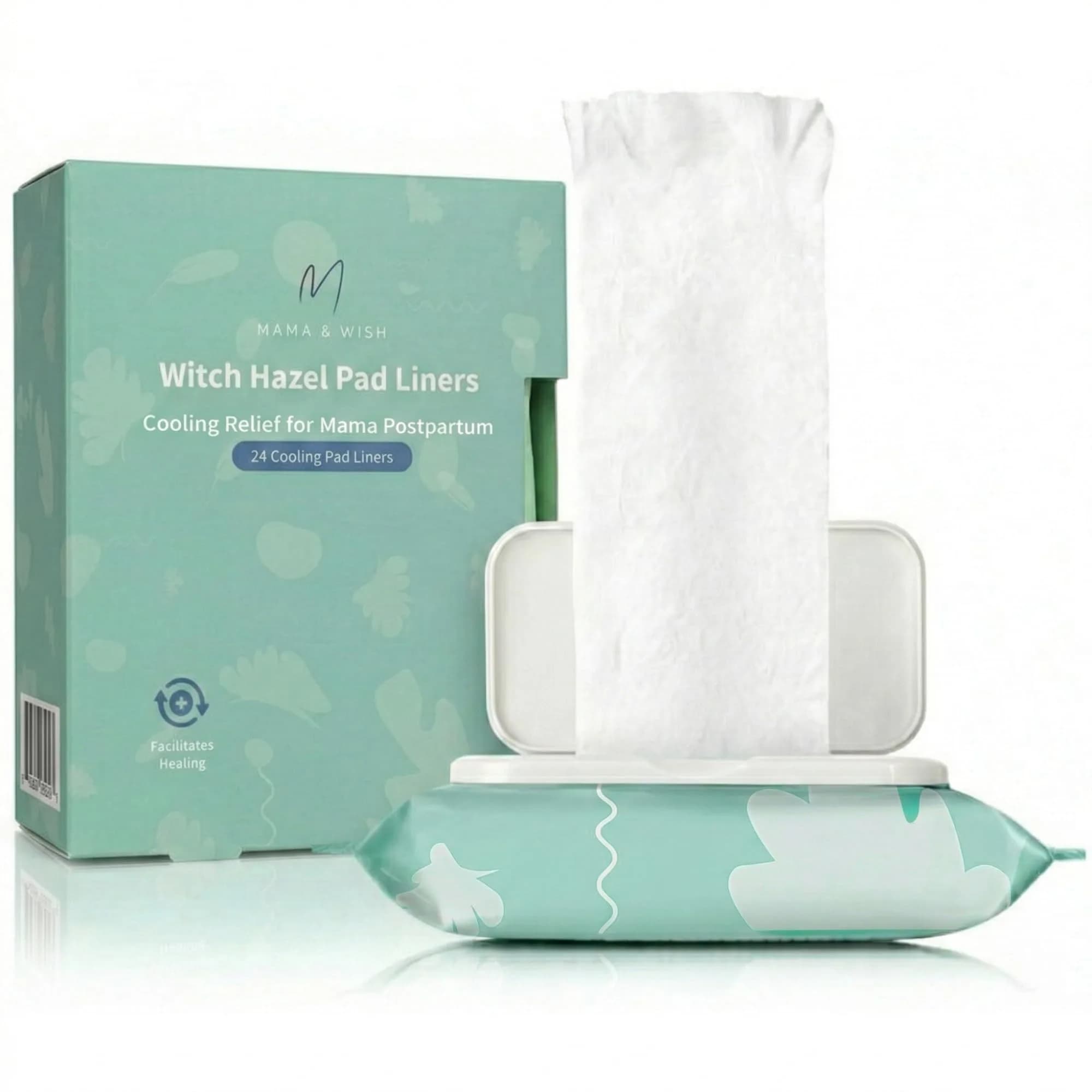 Mama & Wish Witch Hazel Pads for Postpartum Care | 24 Full-Length Liners — White