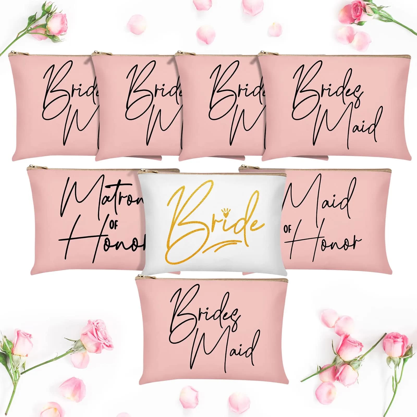 Weewooday 8 Pcs Bridesmaid Makeup Bag Matron of Honor Gifts | Lovely Pattern, Canvas, Zipper