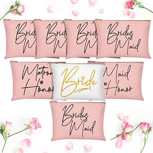 Weewooday 8 Pcs Bridesmaid Makeup Bag Matron of Honor Gifts | Lovely Pattern, Canvas, Zipper thumbnail 1