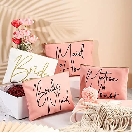 Weewooday 8 Pcs Bridesmaid Makeup Bag Matron of Honor Gifts | Lovely Pattern, Canvas, Zipper thumbnail 4