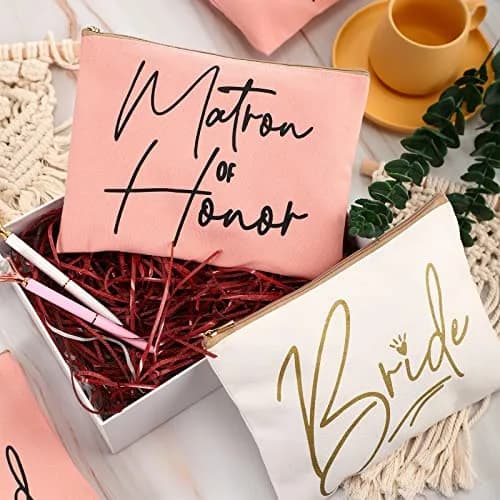 Weewooday 8 Pcs Bridesmaid Makeup Bag Matron of Honor Gifts | Lovely Pattern, Canvas, Zipper thumbnail 6
