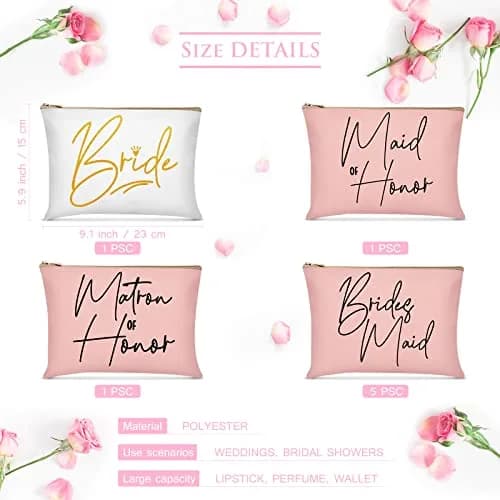 Weewooday 8 Pcs Bridesmaid Makeup Bag Matron of Honor Gifts | Lovely Pattern, Canvas, Zipper thumbnail 2
