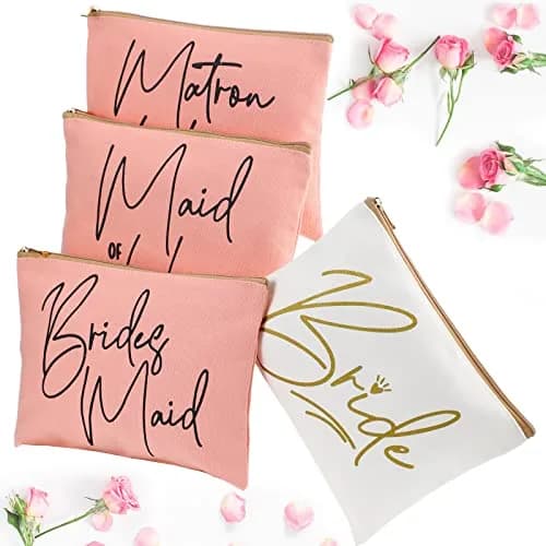 Weewooday 8 Pcs Bridesmaid Makeup Bag Matron of Honor Gifts | Lovely Pattern, Canvas, Zipper thumbnail 3