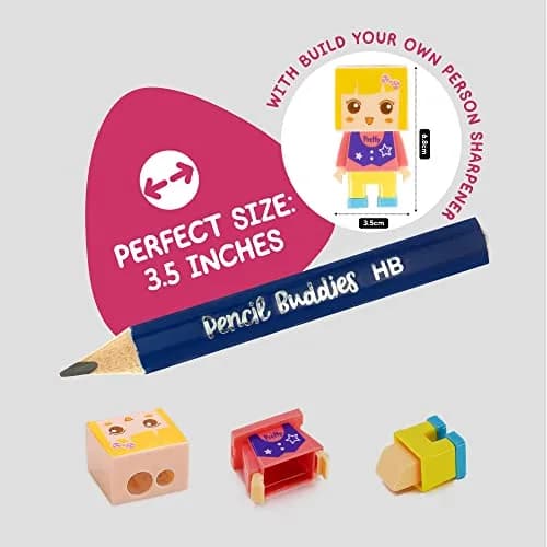 Pencil Buddies Short Jumbo Pencils for Kids | 12 Fat #2 Pencils with Triangle Grip, 1 Sharpener & Eraser (Color DIY) thumbnail 2
