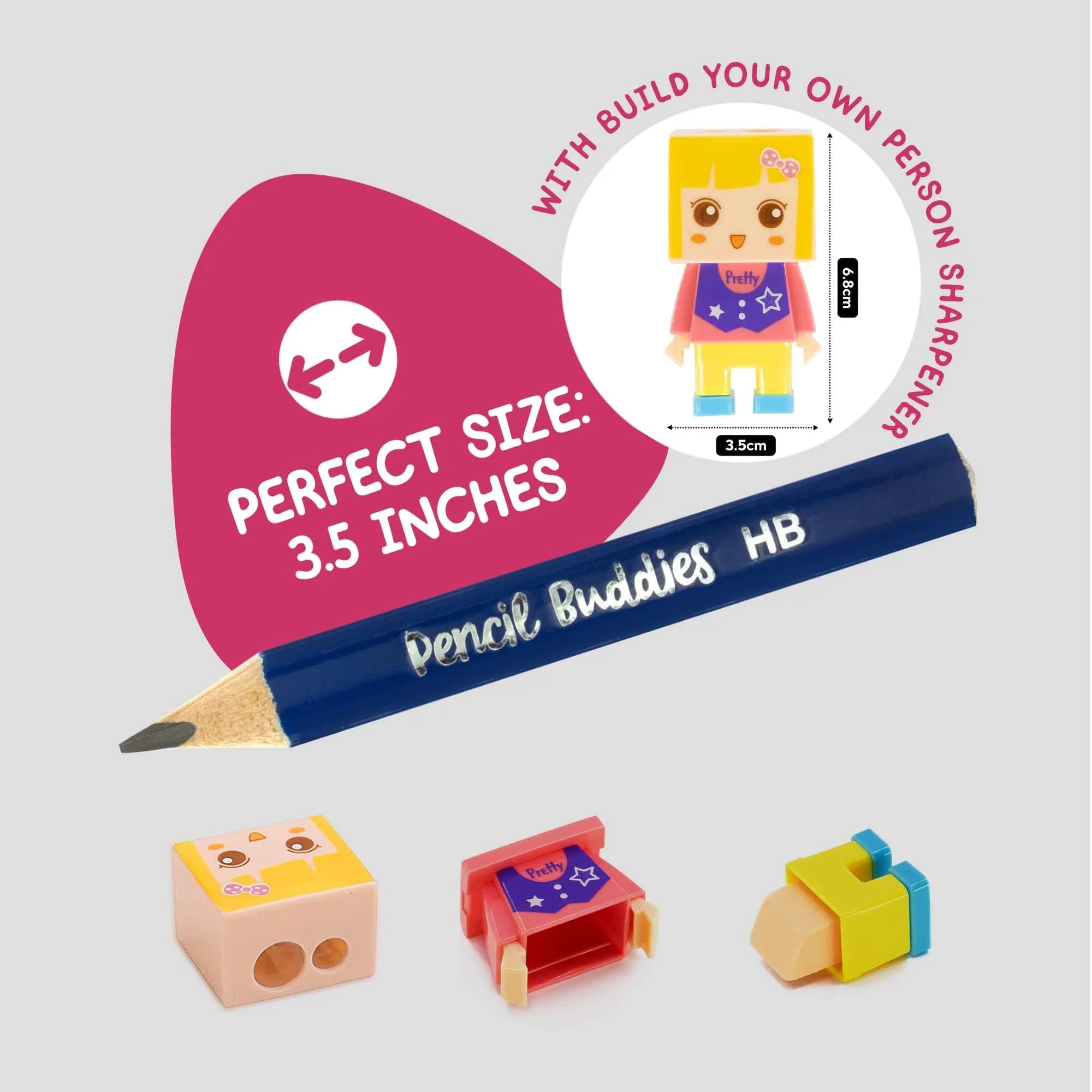 Pencil Buddies Short Jumbo Pencils for Kids | 12 Fat #2 Pencils with Triangle Grip, 1 Sharpener & Eraser (Color DIY) - view 2