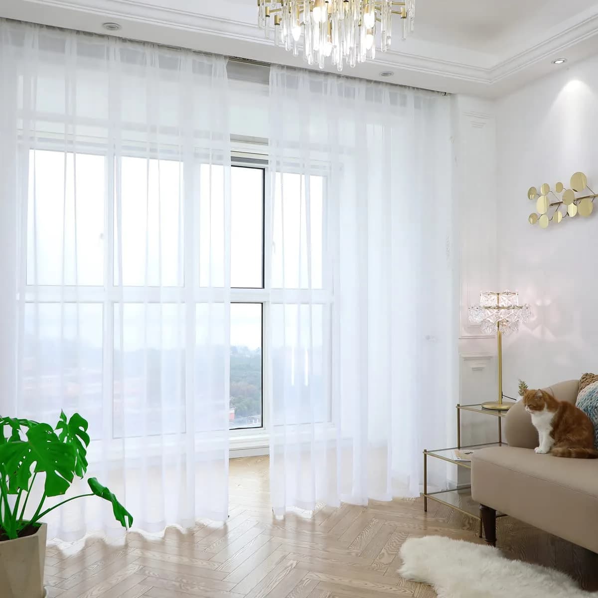 PHILEASY White Sheer Curtains 120 Inches Long, 52"W x 120"L (Pack of 2) - main product image
