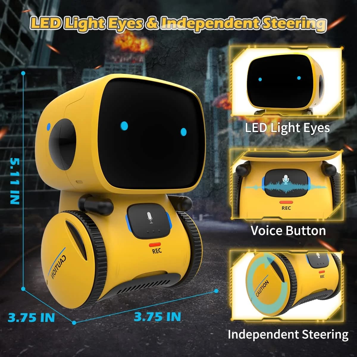 KaeKid Interactive Smart Robot Toy for Kids 3-8 Years Old | Voice Control, Singing, Dancing, Recording, Yellow - view 2