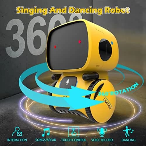 KaeKid Interactive Smart Robot Toy for Kids 3-8 Years Old | Voice Control, Singing, Dancing, Recording, Yellow thumbnail 3