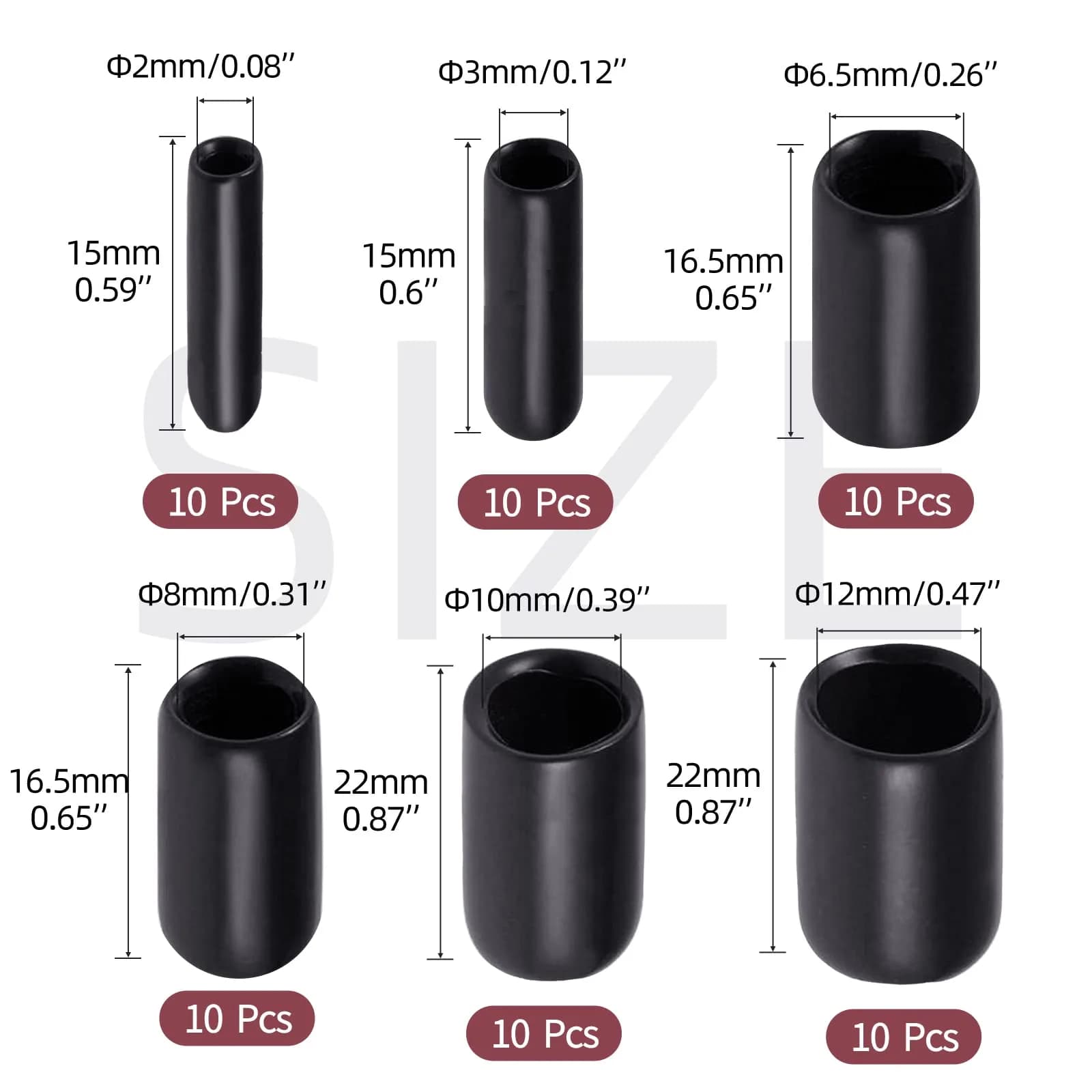 Aleric Rubber End Caps 60pcs | Flexible Screw Thread Protector Covers for Metal Tube Rod (2mm-12mm) - view 2