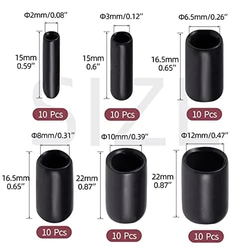 Aleric Rubber End Caps 60pcs | Flexible Screw Thread Protector Covers for Metal Tube Rod (2mm-12mm) thumbnail 2