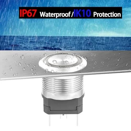 ZJWZJH Latching Push Button Switch 22mm 15A with Green LED | DPST 2NO, IP67 Waterproof, 12V thumbnail 5
