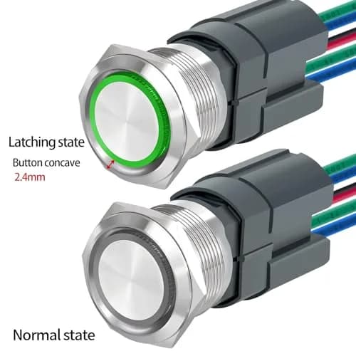 ZJWZJH Latching Push Button Switch 22mm 15A with Green LED | DPST 2NO, IP67 Waterproof, 12V thumbnail 6