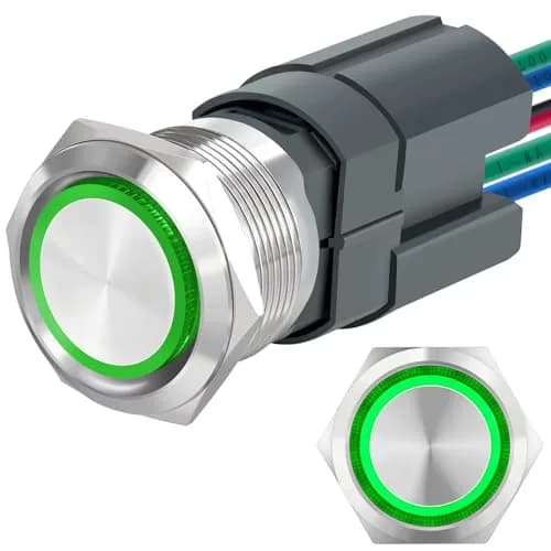 ZJWZJH Latching Push Button Switch 22mm 15A with Green LED | DPST 2NO, IP67 Waterproof, 12V thumbnail 1