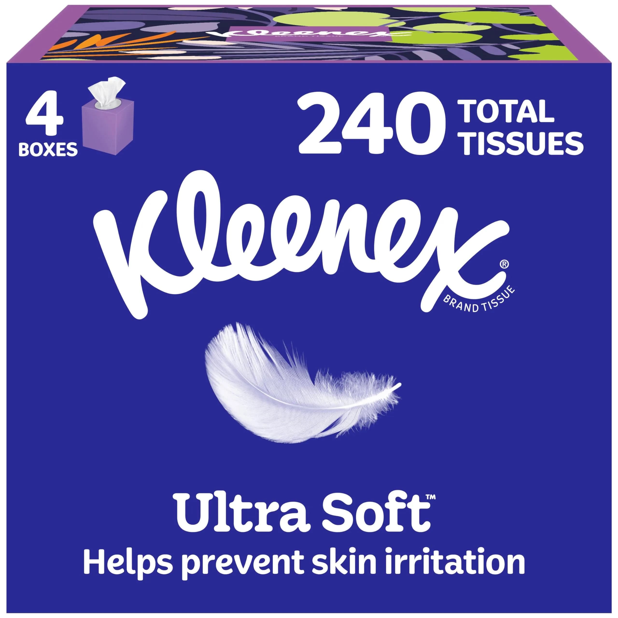 Kleenex Ultra Soft Facial Tissues Cube Boxes, 80 Tissues per Box (640 Total) | 3-Ply Softness for Sensitive Noses — White