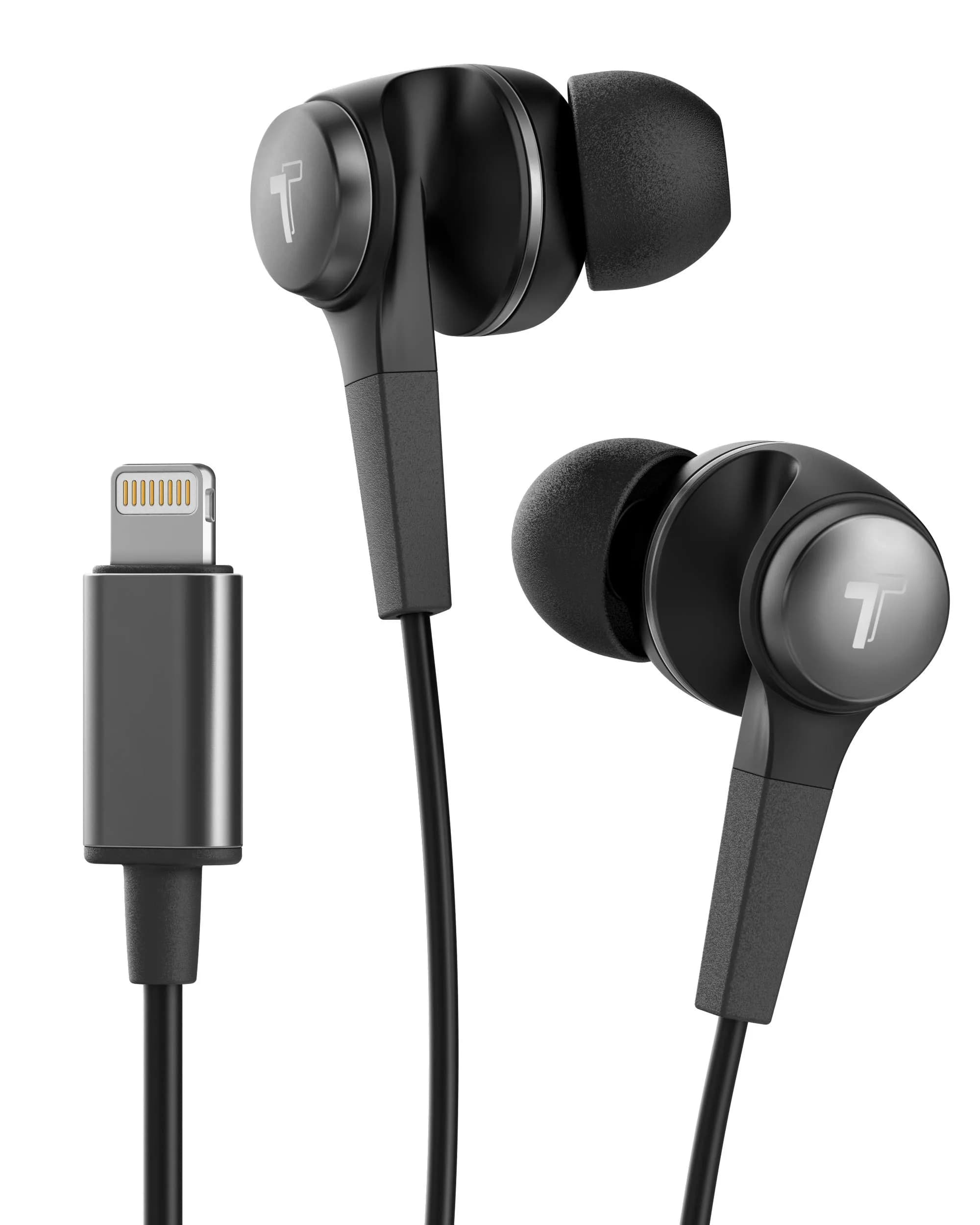 Thore Wired Lightning Earphones with Mic & Water Resistance | Apple MFi Certified, Sweatproof, 11mm Dynamic Drivers — Black