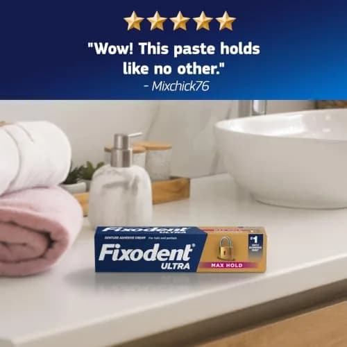 Fixodent Ultra Max Hold Denture Adhesive Cream 2.2 oz (8.8 Fl Oz) | Strongest All-Day Hold for Dentures thumbnail 6