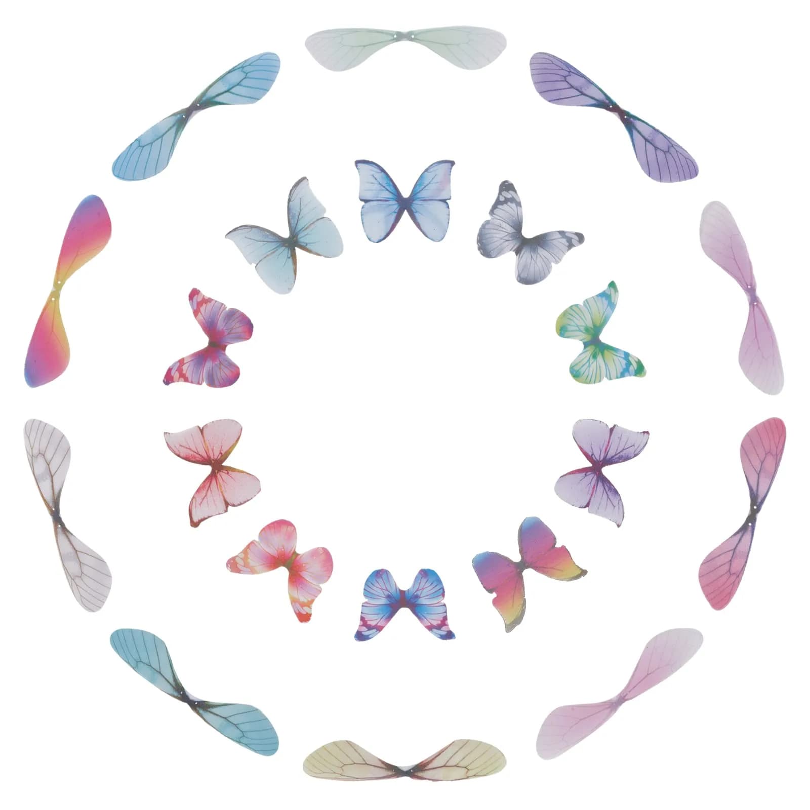 SUNNYCLUE 120Pcs 20 Styles Fabric Wings Charms | Dragonfly & Butterfly Pendants for DIY Jewelry Crafts — c.Butterfly & Dragonfly,120