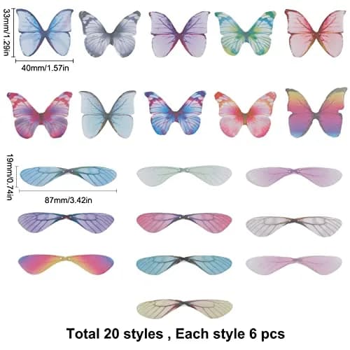 SUNNYCLUE 120Pcs 20 Styles Fabric Wings Charms | Dragonfly & Butterfly Pendants for DIY Jewelry Crafts thumbnail 2