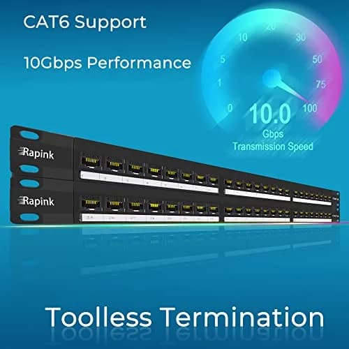 Rapink 48 Port Cat6 Patch Panel 19-Inch Rack Mount | 10Gbps Speed, Toolless Termination, UTP Network for Cat6/Cat5e/Cat5 Cabling thumbnail 2