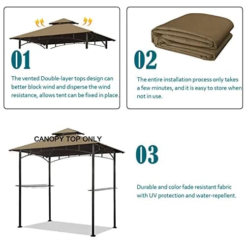 Wonwon Grill Gazebo Replacement Canopy Top 5x8 | Double Tiered Outdoor BBQ Cover (Khaki, UV & Water-Resistant, Fits Model L-GG001PST-F) thumbnail 5
