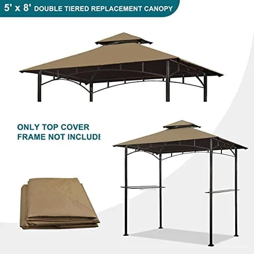 Wonwon Grill Gazebo Replacement Canopy Top 5x8 | Double Tiered Outdoor BBQ Cover (Khaki, UV & Water-Resistant, Fits Model L-GG001PST-F) thumbnail 6