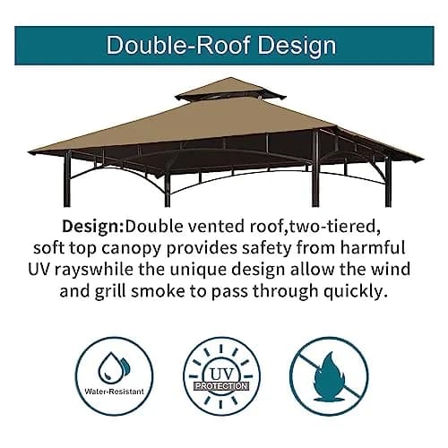 Wonwon Grill Gazebo Replacement Canopy Top 5x8 | Double Tiered Outdoor BBQ Cover (Khaki, UV & Water-Resistant, Fits Model L-GG001PST-F) thumbnail 3