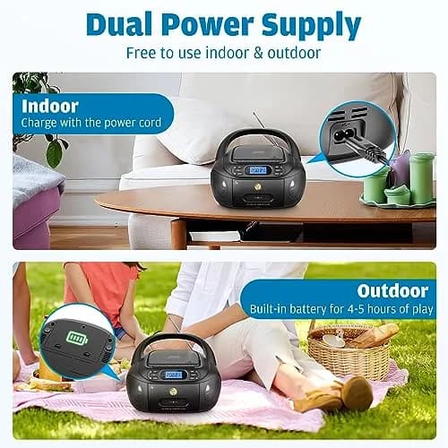 Hernpark CD Cassette Player Combo 9.33x8.62x4.65 inches | Bluetooth & FM Radio with Super Bass thumbnail 3