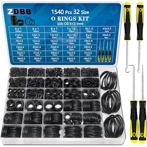 ZDBB 1086 Pcs SAE Nitrile Rubber O-Ring Kit with Pick Tool | 32 Sizes Inch ID: 1/8”-2”, Width: 1/16"-1/8" — OD Metric 32 Size with Pick 1540 Pc
