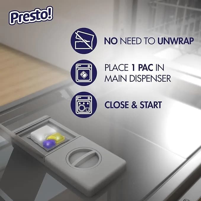 Presto! Lemon Scent Triple Action Dishwasher Pacs 90 Count | Powerful Cleaning for Spotless Dishes - view 6