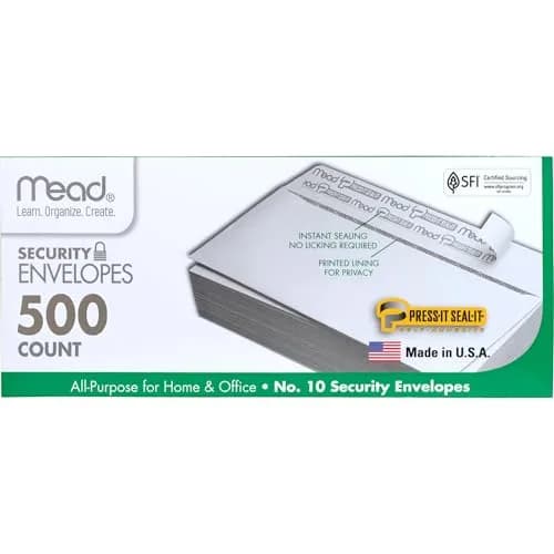 Mead #10 Security Business Envelopes 10.5 cm x 24.1 cm (4-1/8" x 9-1/2") | 500 Count Value Pack thumbnail 1