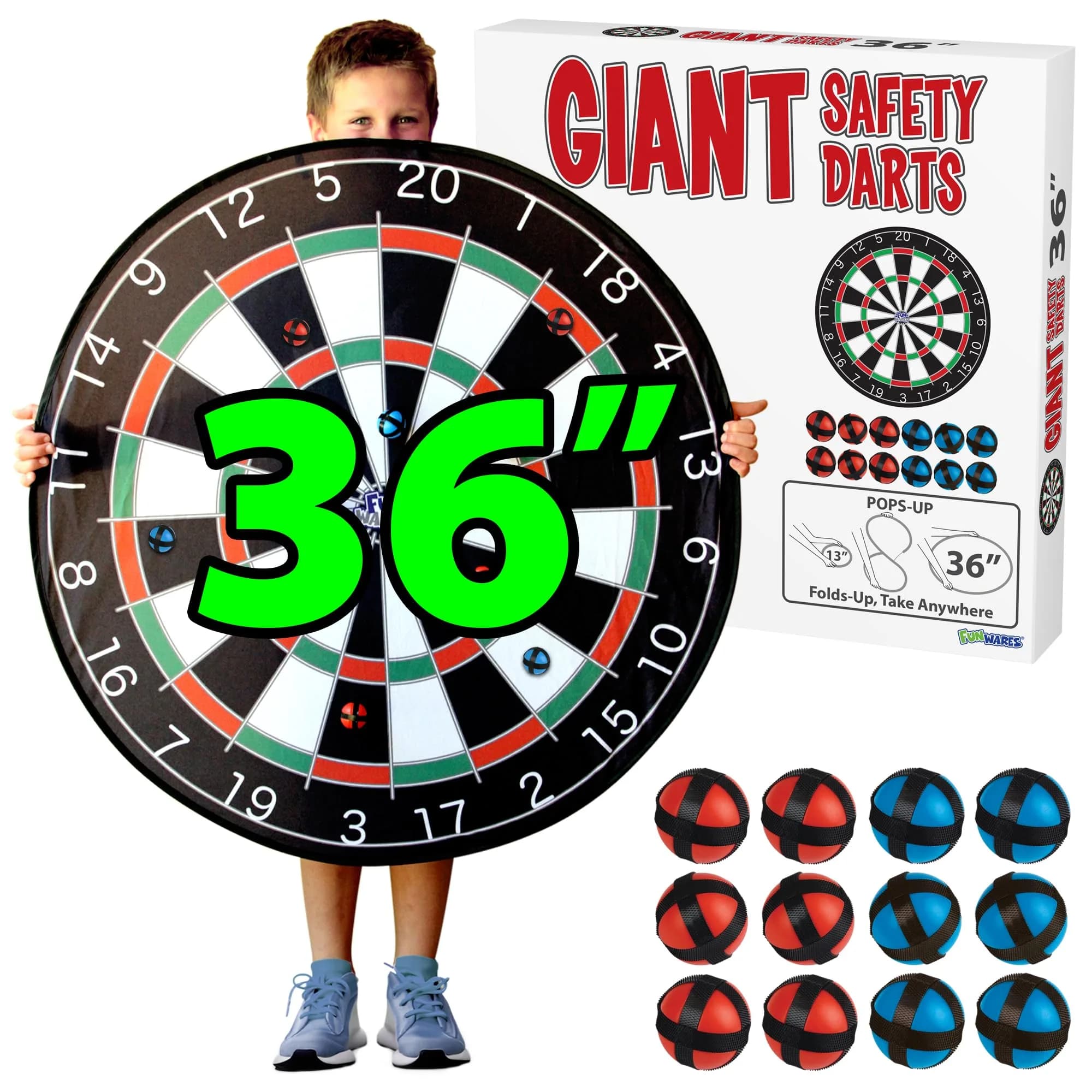Funwares Giant Safety Dart Board 36 Inch | 91.4 cm Round Hook-and-Loop Ball Game for Kids & Adults — Giant Dartboard