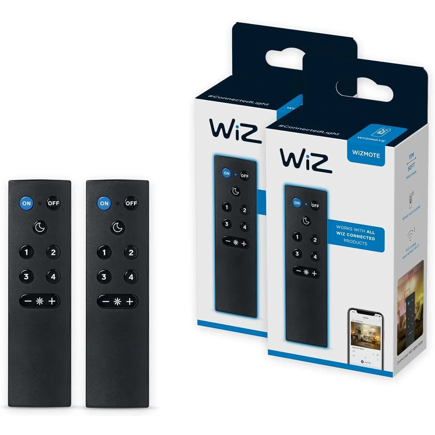 WiZ Connected Remote Control 2 Pack (Black) | Smart Dimming & Scene Control - main product image