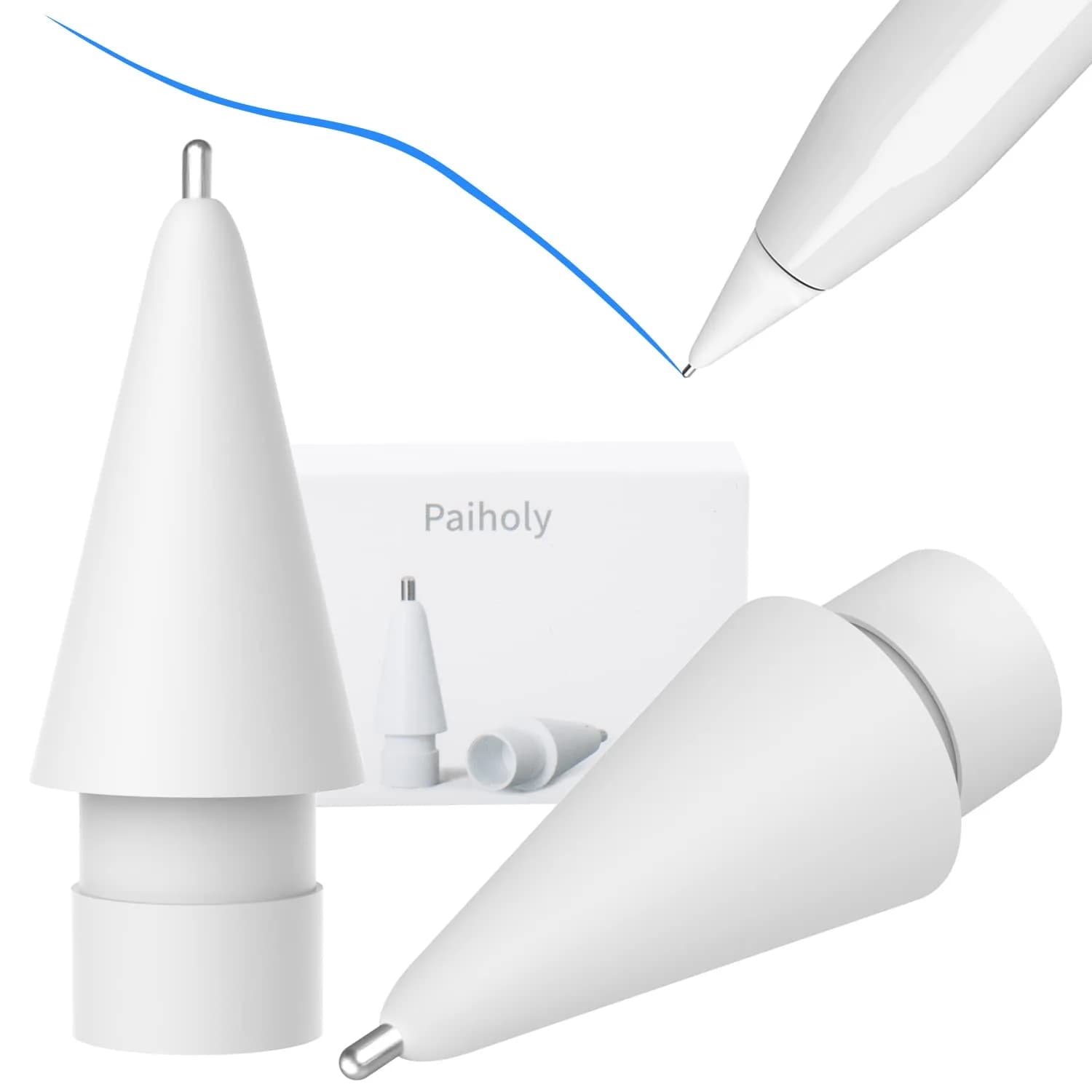 Paiholy White 0.8mm Pencil Tips for Apple Pencil - Pack of 2 Replacement Nibs for Precise Control - main product image