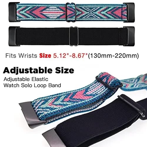 Abanen Elastic Nylon Bands for Fitbit Charge 6 / Charge 5, 2 Pack (Black-Blue Pink), 130-220mm Wrist Size | Breathable & Adjustable Fit thumbnail 4