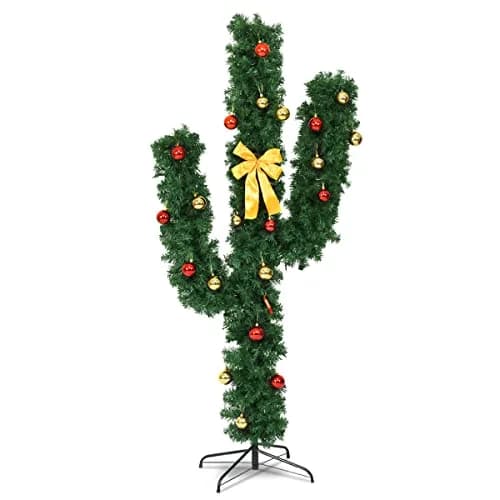 DREAMADE 6ft Pre-Lit Cactus Artificial Christmas Tree | Indoor Faux Seasonal Decor with 120 LED Lights thumbnail 1