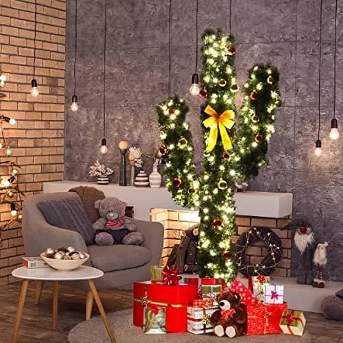 DREAMADE 6ft Pre-Lit Cactus Artificial Christmas Tree | Indoor Faux Seasonal Decor with 120 LED Lights thumbnail 2