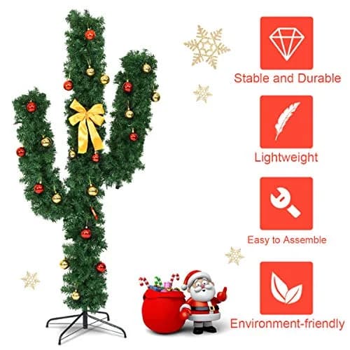 DREAMADE 6ft Pre-Lit Cactus Artificial Christmas Tree | Indoor Faux Seasonal Decor with 120 LED Lights thumbnail 4