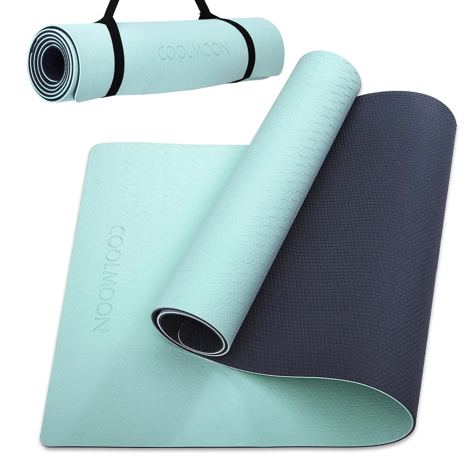 COOLMOON Yoga Mat Non Slip, 1/4 Inch Thick TPE for Women & Men | 72"x24" Exercise & Fitness Mat with Carrying Strap — Green