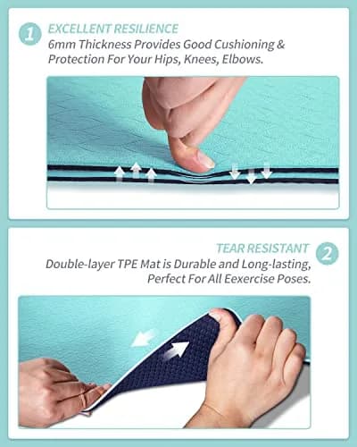 COOLMOON Yoga Mat Non Slip, 1/4 Inch Thick TPE for Women & Men | 72"x24" Exercise & Fitness Mat with Carrying Strap thumbnail 4