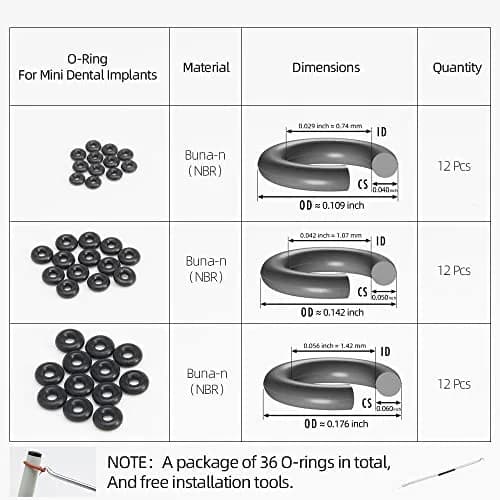FUSHIPRO Buna-n O-Ring Tool Kit with 3 Sizes, 36 Pieces | Replacement for Mini Dental Implants thumbnail 2