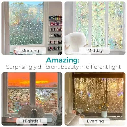 Beautysaid Window Privacy Film Stained Glass 3D Rainbow (Pure,17.5x78.7in) | UV Block & Privacy with Easy Reapplication thumbnail 8