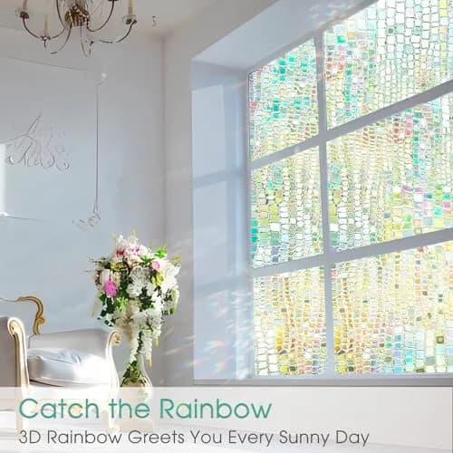 Beautysaid Window Privacy Film Stained Glass 3D Rainbow (Pure,17.5x78.7in) | UV Block & Privacy with Easy Reapplication thumbnail 2