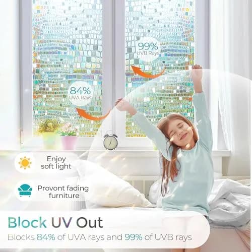 Beautysaid Window Privacy Film Stained Glass 3D Rainbow (Pure,17.5x78.7in) | UV Block & Privacy with Easy Reapplication thumbnail 3