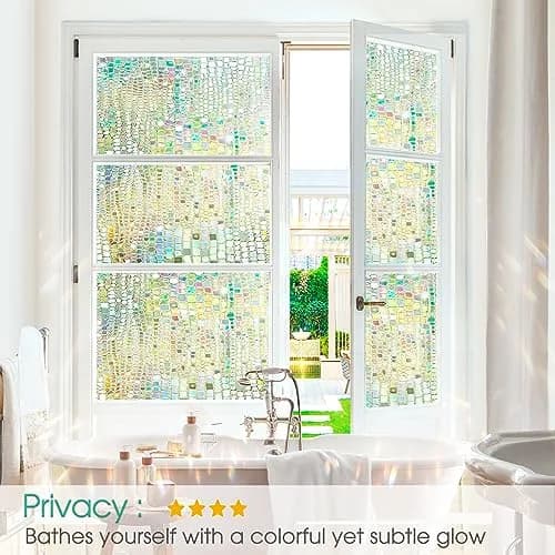Beautysaid Window Privacy Film Stained Glass 3D Rainbow (Pure,17.5x78.7in) | UV Block & Privacy with Easy Reapplication thumbnail 4