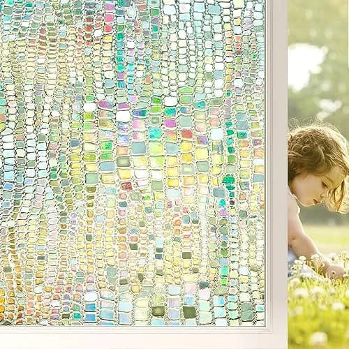 Beautysaid Window Privacy Film Stained Glass 3D Rainbow (Pure,17.5x78.7in) | UV Block & Privacy with Easy Reapplication - main product image