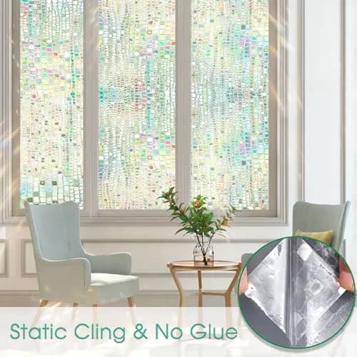 Beautysaid Window Privacy Film Stained Glass 3D Rainbow (Pure, 23.6x78.7in) | UV Block & Privacy with Rainbow Effect thumbnail 5