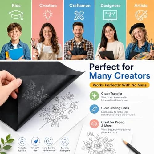 PSLER Black Carbon Paper for Tracing - 30Pcs Graphite Transfer Paper, A4 Size (21x30cm) thumbnail 7