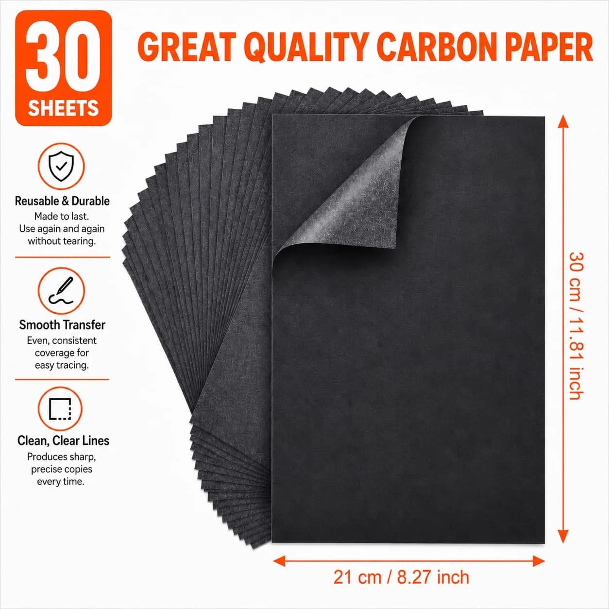 PSLER Black Carbon Paper for Tracing - 30Pcs Graphite Transfer Paper, A4 Size (21x30cm) - view 2